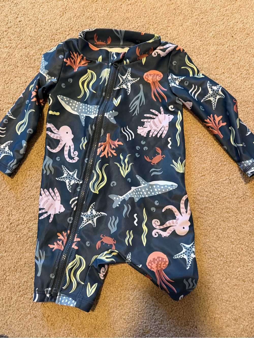 Carter's Navy One-Piece Rashguard with Colorful Ocean Print